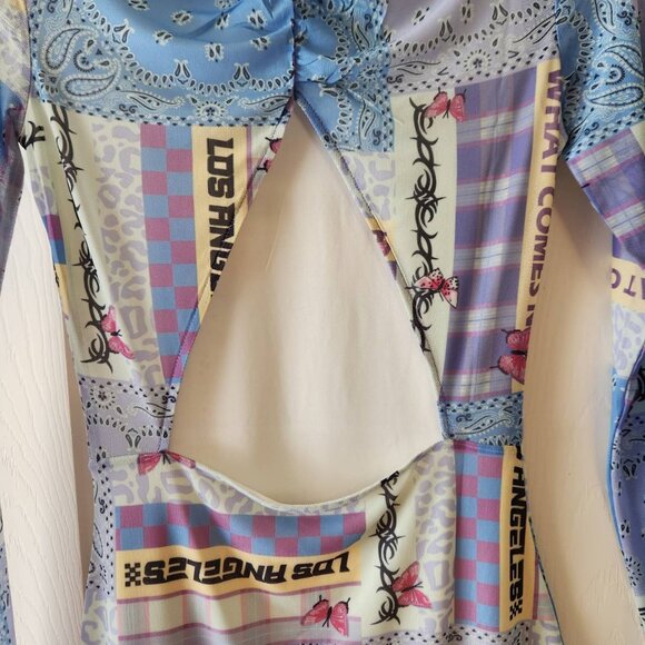 Divided By H&M Patchwork Long Sleeve Bodycon Dress S, Back Cutout - Picture 8 of 9